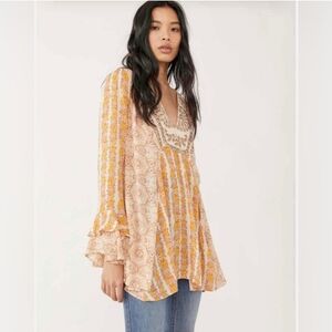 NWT Free People Fallin Into You Tunic Size Small in Natural Combo